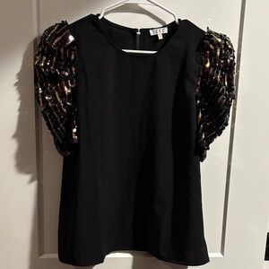 TCEC Black Top with Sequin Sleeves
